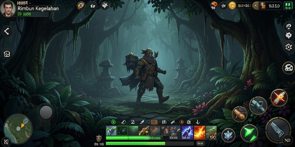 Tampilan gameplay yang mencekam dalam 888R dengan suasana gelap.