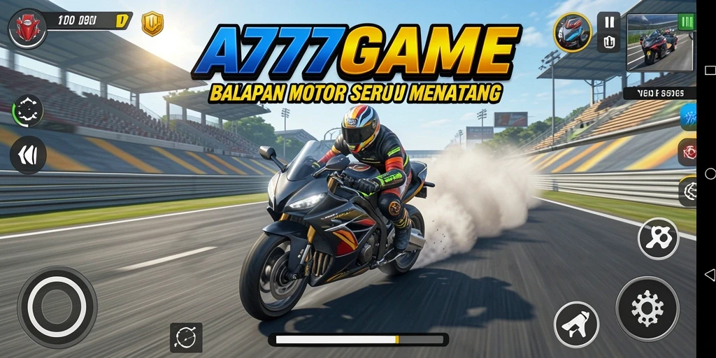 Tangkapan layar A777GAME menampilkan aksi balapan motor yang mendebarkan.