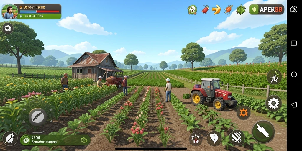 Gameplay APEK88 dengan visual pertanian yang menawan.