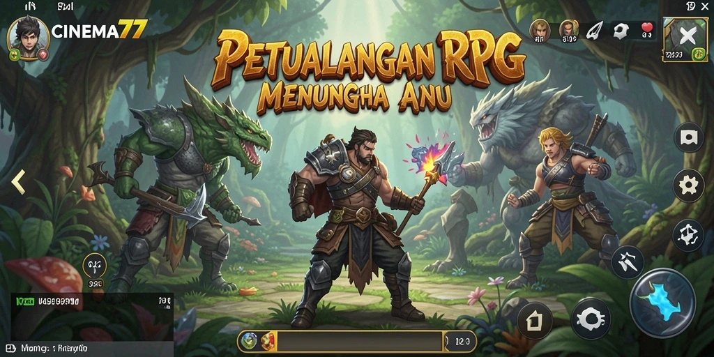 Tampilan gameplay yang menegangkan dari CINEMA77 dalam dunia RPG.
