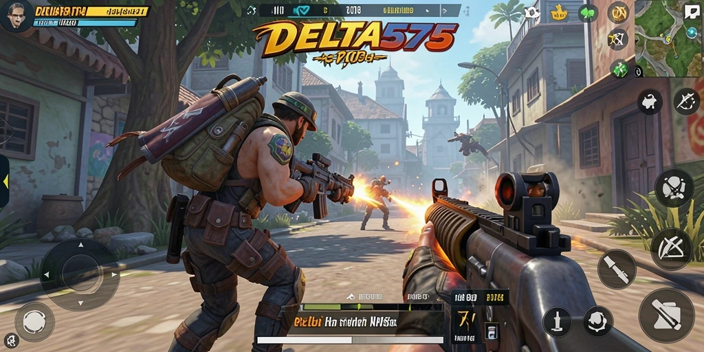 Gameplay seru dalam DELTA575 dengan aksi tembak-menembak intens.