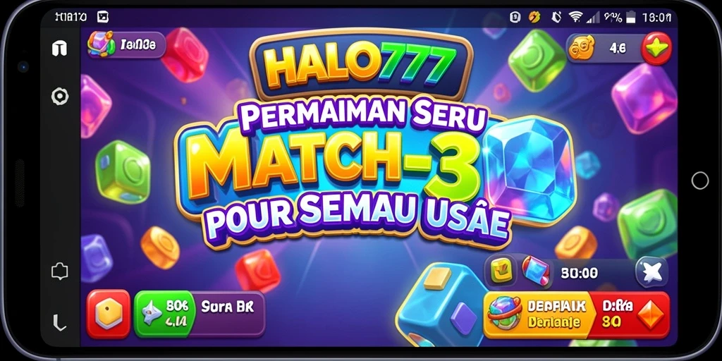 Screenshot gameplay HALO777 menampilkan momen seru dalam permainan Match-3.