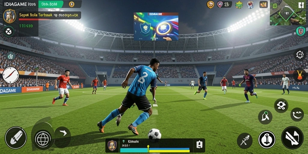 Tampilan gameplay IDAGAME yang menakjubkan dengan aksi sepak bola yang mendebarkan.