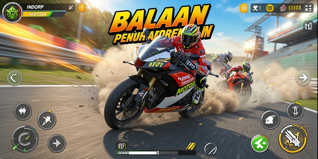 Gameplay balapan motor yang seru dan mendebarkan di INDORP.