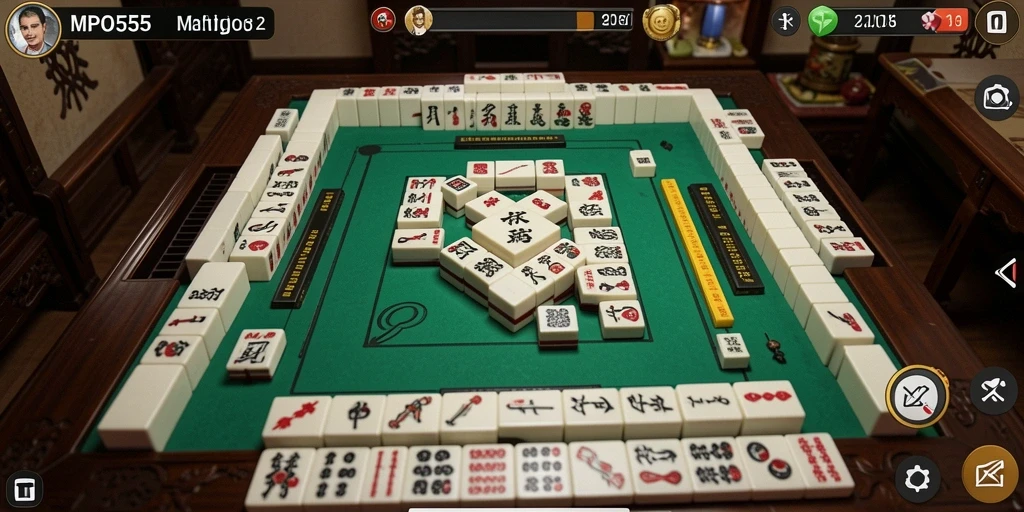 Tampilan gameplay menarik dari MPO555 dengan ubin Mahjong berwarna-warni.