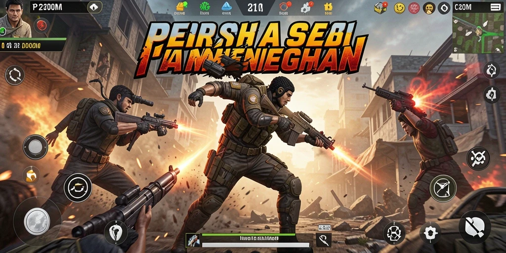 Tangkapan layar menunjukkan aksi seru dalam P200M dengan pertempuran intens.