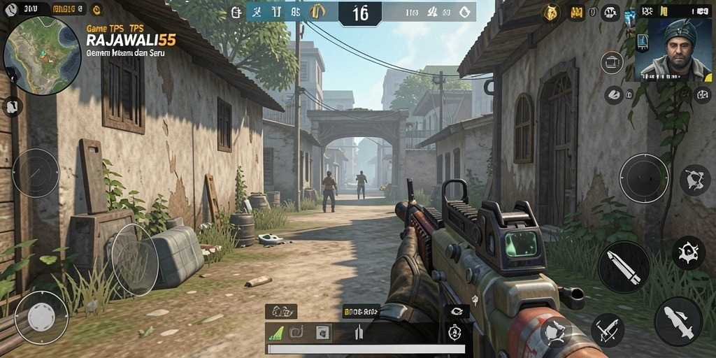 Screenshot gameplay RAJAWALI55 menampilkan aksi seru di medan perang.
