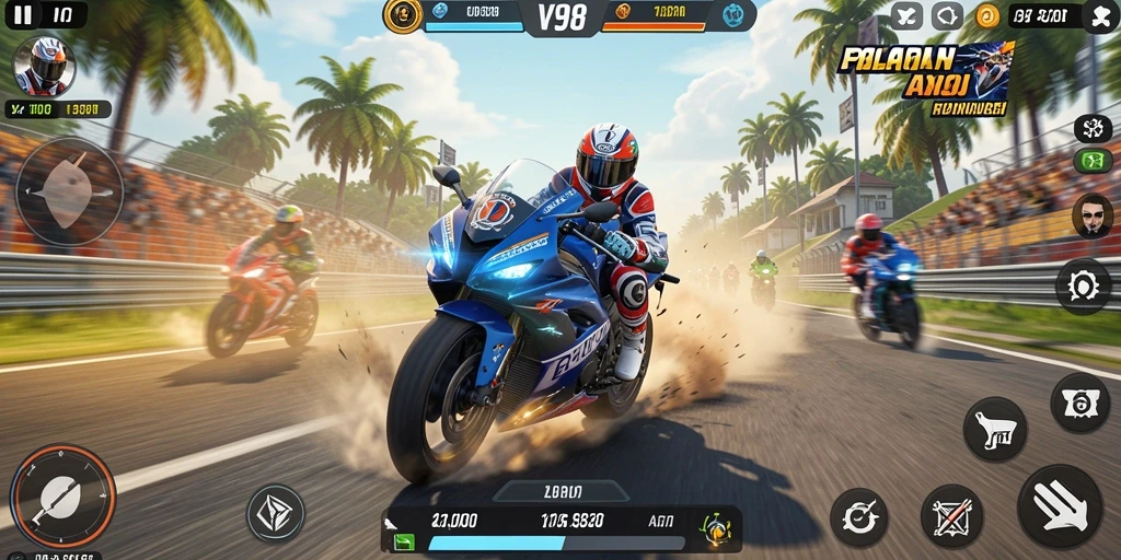 Tampilan gameplay balapan motor yang seru di V98.